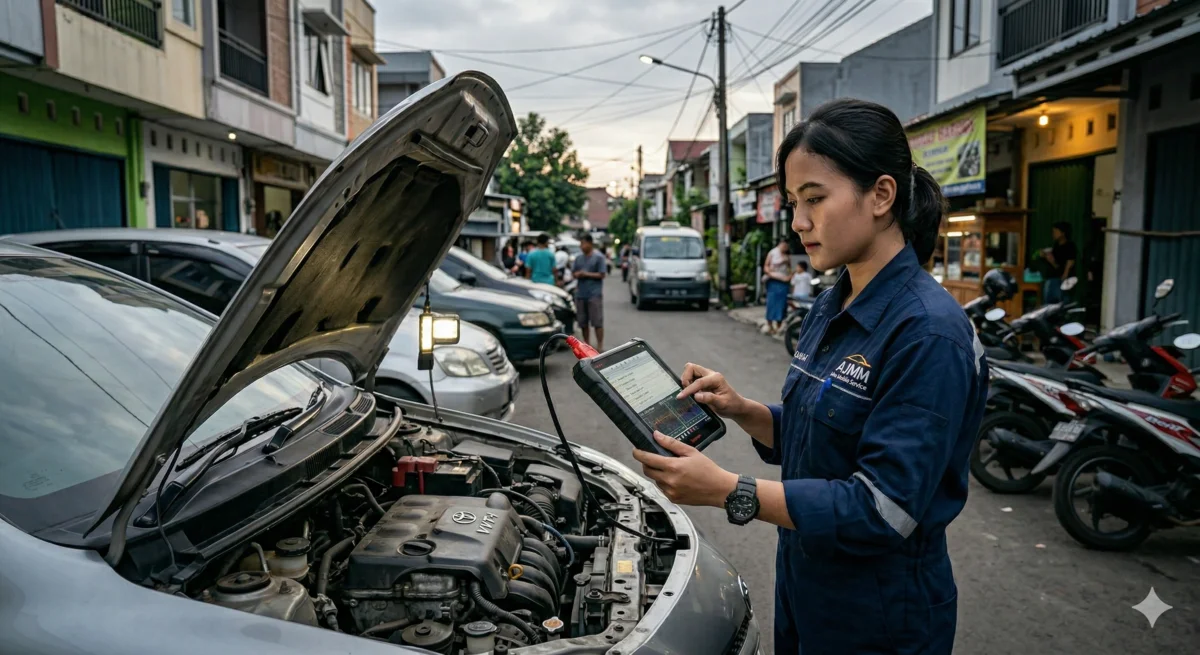 Alat scanner ECU profesional yang digunakan AJMM Bengkel Mobil Bandung