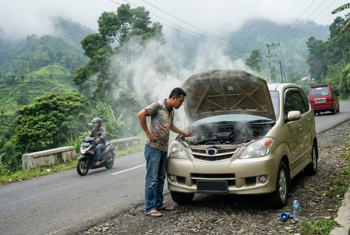 Mobil mengalami overheat dan keluar asap di tanjakan area Bandung